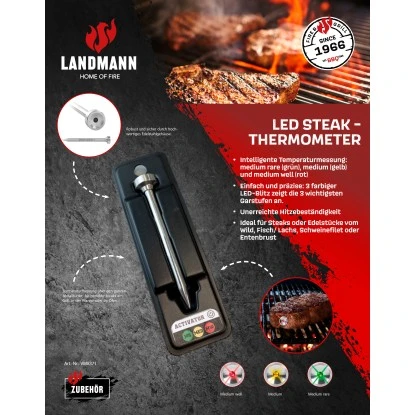 Landmann LED Grillthermometer 86 Mm X 6 Mm Schwarz-Edelstahl 1 Landmann LED Grillthermometer 86 Mm X 6 Mm Schwarz-Edelstahl