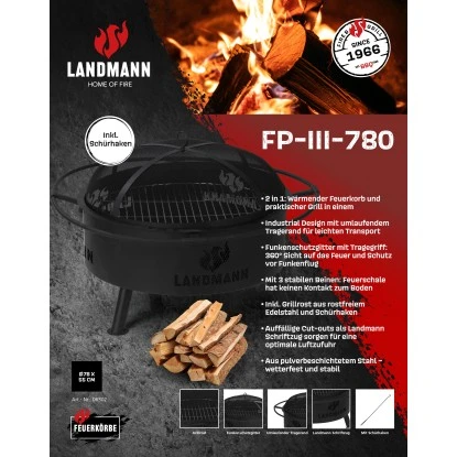 Landmann Feuerkorb Und Grill Industrial Design 2in1 Schwarz FP-III-780BKXX 2 Landmann Feuerkorb Und Grill Industrial Design 2in1 Schwarz FP-III-780BKXX – Bild 2